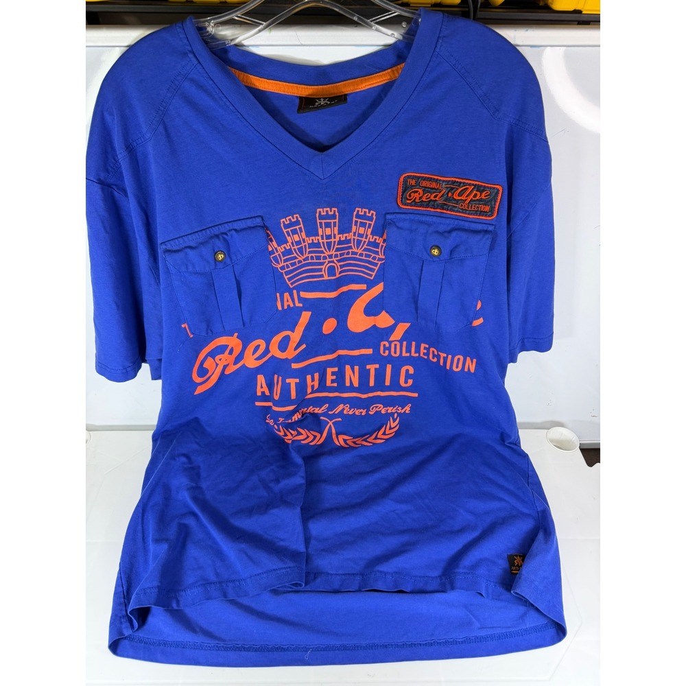 Red Ape Collection Authentic Royal Crown Graphic V Neck T Shirt Blue 3X